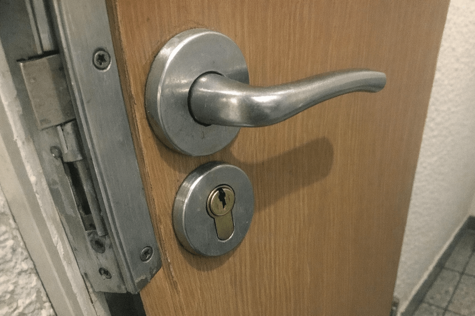 Detailaufnahme eines zugefallenen Türschlosses